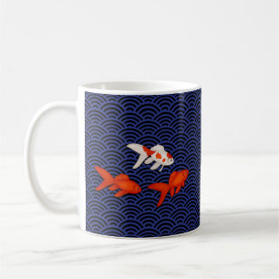Fantail Goldfish über Seigaiha Wave Pattern Japani Kaffeetasse