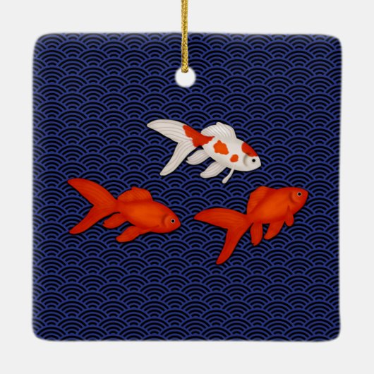 Fantail Goldfish über Seigaiha Wave Pattern Japani Keramikornament (Rückseite)