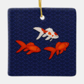 Fantail Goldfish über Seigaiha Wave Pattern Japani Keramikornament (Vorderseite)