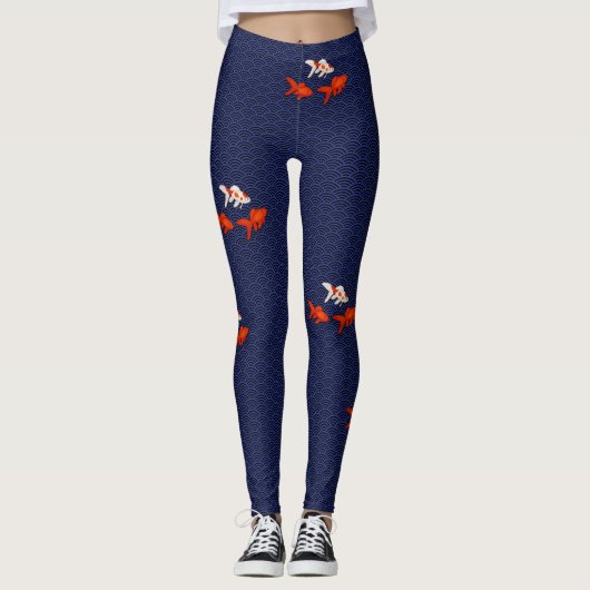 Fantail Goldfish über Seigaiha Wave Pattern Japani Leggings (Vorderseite)