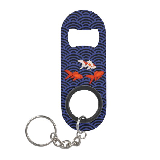 Fantail Goldfish über Seigaiha Wave Pattern Japani Mini Flaschenöffner (Vorderseite)