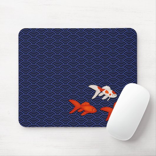 Fantail Goldfish über Seigaiha Wave Pattern Japani Mousepad (Mit Mouse)