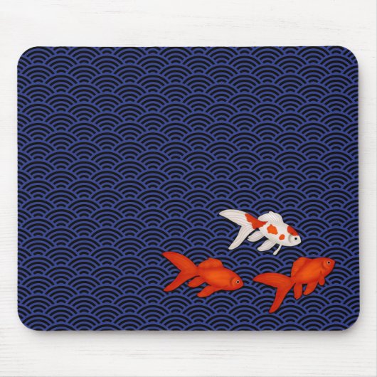 Fantail Goldfish über Seigaiha Wave Pattern Japani Mousepad (Vorne)