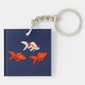 Fantail Goldfish über Seigaiha Wave Pattern Japani Schlüsselanhänger (Rückseite)