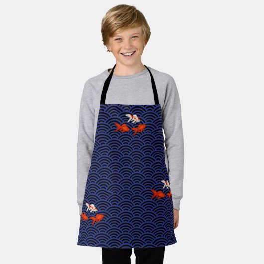 Fantail Goldfish über Seigaiha Wave Pattern Japani Schürze (Getragen)