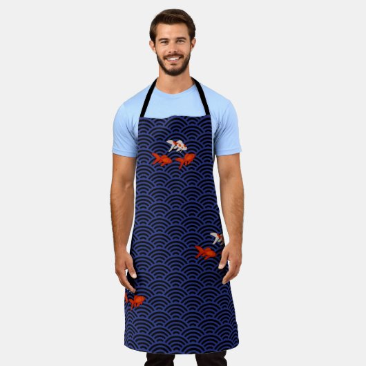 Fantail Goldfish über Seigaiha Wave Pattern Japani Schürze (Getragen)