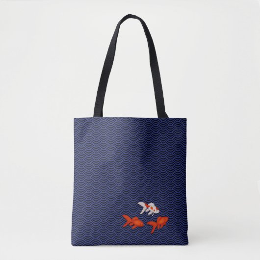 Fantail Goldfish über Seigaiha Wave Pattern Japani Tasche (Vorderseite)