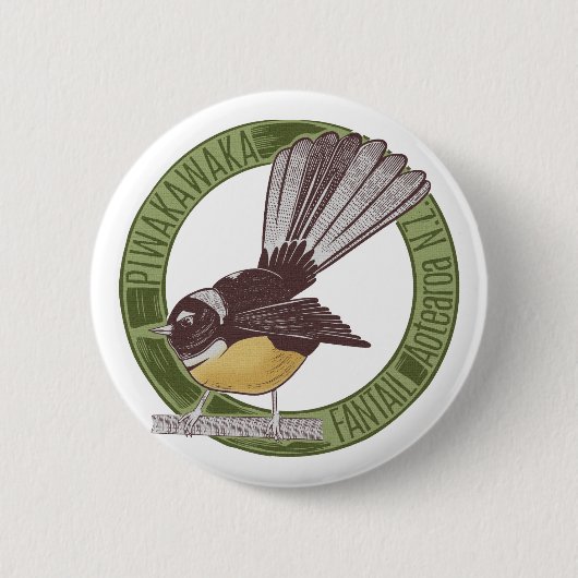 Fantail New Zealand Bird Button (Vorderseite)