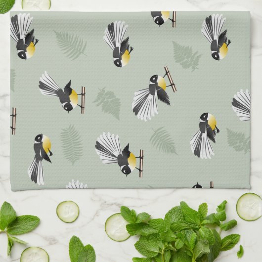Fantail NZ Indianervögel Muster Geschirrtuch (Gefaltet)