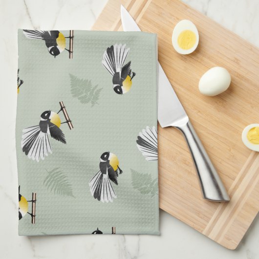 Fantail NZ Indianervögel Muster Geschirrtuch (Viertel Falte)