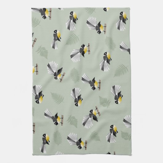 Fantail NZ Indianervögel Muster Geschirrtuch (Vertikal)