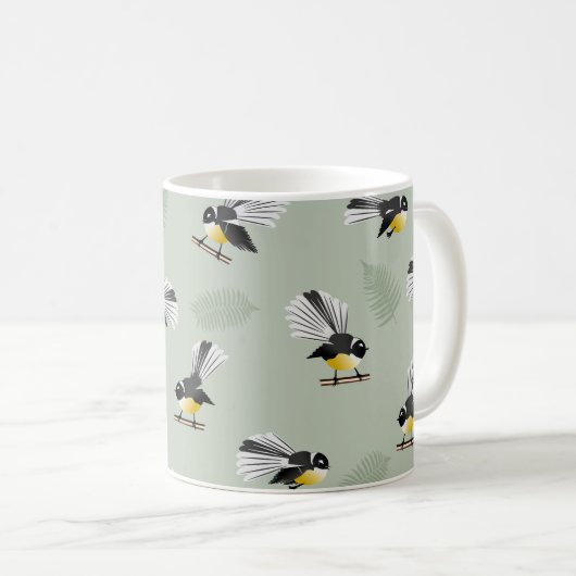 Fantail NZ Indianervögel Muster Kaffeetasse (VorderseiteRechts)