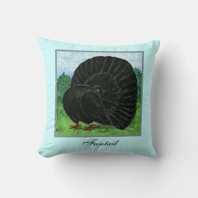 Fantail Pigeon Black Kissen (Vorderseite)