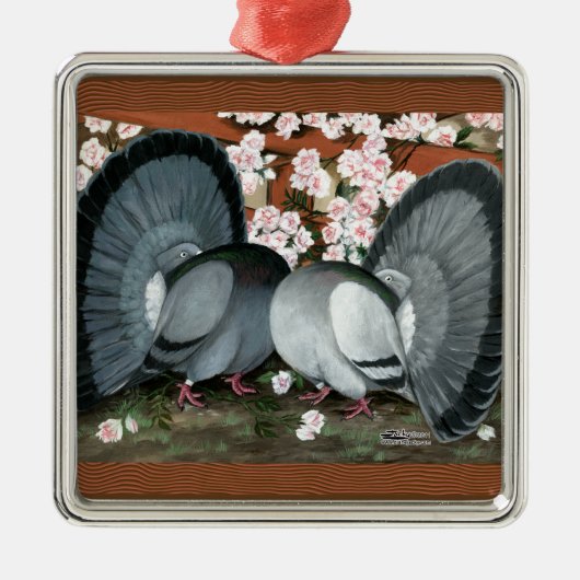 Fantail Pions Matched Pair Silbernes Ornament (Vorne)