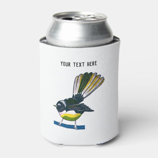 Fantail Retro NZ Vogelprint Dosenkühler (Kanne Vorderseite)