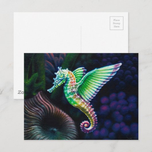 Fantasea, Winged Rainbow-Seepferd Postkarte (Vorne/Hinten)