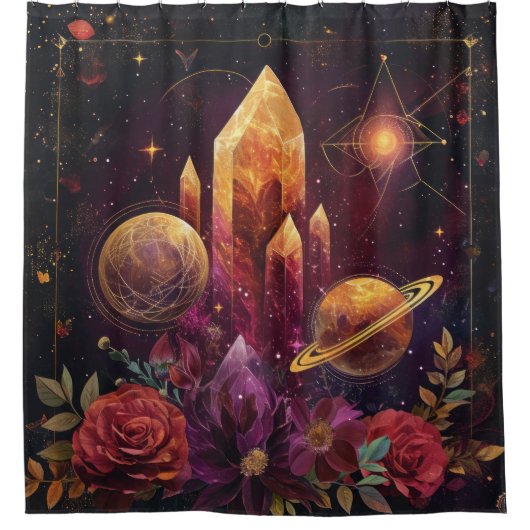 Fantasie Amethyst Kristallreich Muster Duschvorhang (Vorderseite)