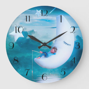 Fantasie-Angeln auf dem Mond Große Wanduhr