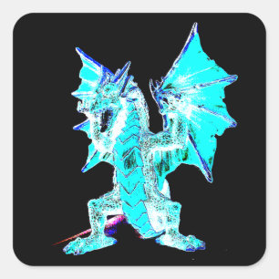 Fantasie Aqua Drache Mythologisches Wesen Magie Ku Quadratischer Aufkleber