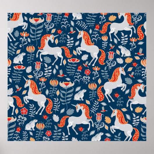 Fantasie der Menschen: Einhörner, Kaninchen, Vögel Poster (Vorne)