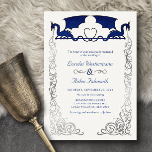 Fantasie-Drache Blau Hochzeit Folieneinladung