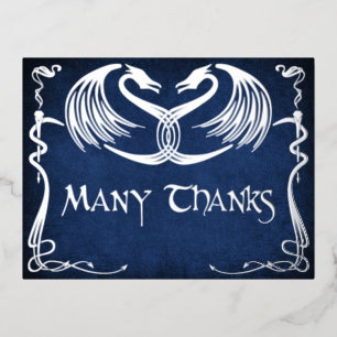 Fantasie-Drache Blau Hochzeits-Dankeskarten Folien Feiertagspostkarte