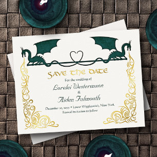 Fantasie-Drache Grün Hochzeit Save the Date Karte