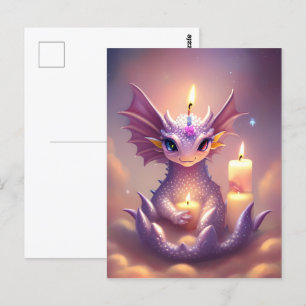 Fantasie-Drache mit Geburtstagskerzen Postkarte