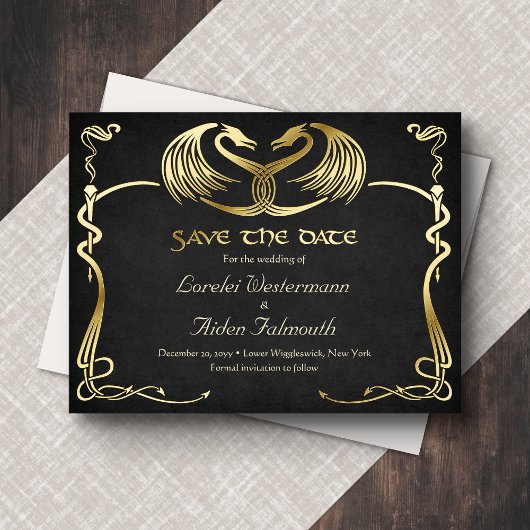 Fantasie-Drachen-Hochzeit - Save the Date Karte