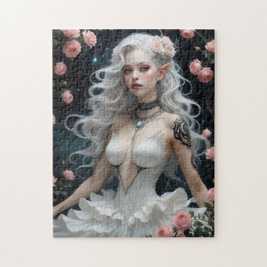 Fantasie Elegant: Elf mit Rose Puzzle (Vertikal)