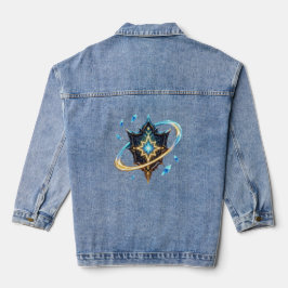Fantasie-Emblem mit schwebenden Klingen – Magische Jeansjacke