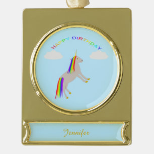 Fantasie Geburtstag Einhorn Regenbogen und Wolken Banner-Ornament Gold