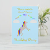 Fantasie Geburtstag Einhorn Regenbogen und Wolken Einladung (Stehend Vorderseite)