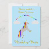 Fantasie Geburtstag Einhorn Regenbogen und Wolken Einladung (Vorderseite)