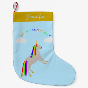 Fantasie Geburtstag Einhorn Regenbogen und Wolken Kleiner Weihnachtsstrumpf