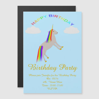 Fantasie Geburtstag Einhorn Regenbogen und Wolken  Magneteinladung
