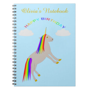 Fantasie Geburtstag Einhorn Regenbogen und Wolken Notizblock