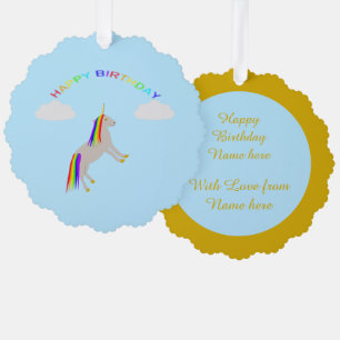 Fantasie Geburtstag Einhorn Regenbogen und Wolken  Ornament Karte