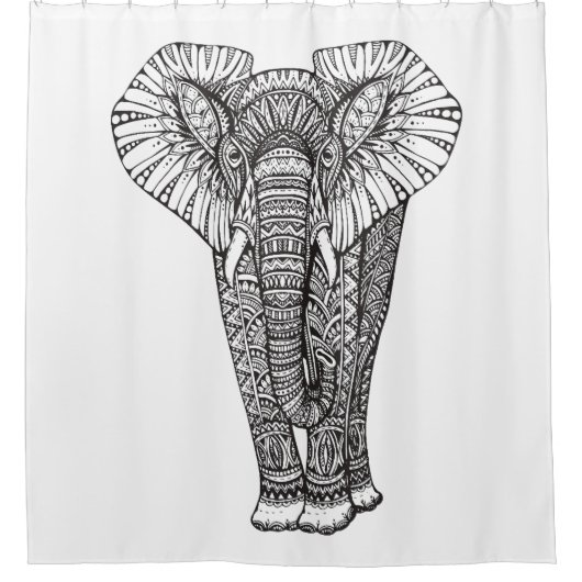 Fantasie-gemustertes Elefant-Gekritzel Duschvorhang (Vorderseite)