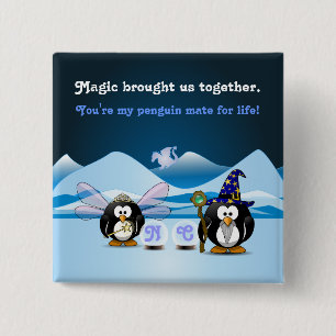 Fantasie-Gletscher-Pinguin-Zauberer-feenhafter Button