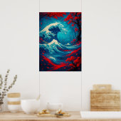 Fantasie Große Welle mit Kirschblüten Poster (Küche)