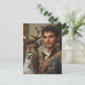Fantasie Handsome Mann und Rentier Weihnachten Postkarte (Stehend Vorderseite)