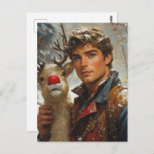 Fantasie Handsome Mann und Rentier Weihnachten Postkarte (Vorne/Hinten)