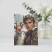 Fantasie Handsome Mann und Rentier Weihnachten Postkarte (Stehend Vorderseite)
