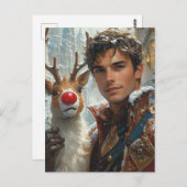 Fantasie Handsome Mann und Rentier Weihnachten Postkarte (Vorne/Hinten)