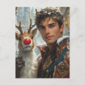 Fantasie Handsome Mann und Rentier Weihnachten Postkarte (Vorderseite)