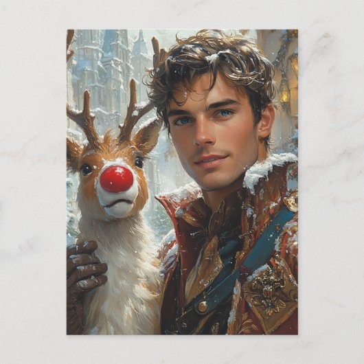 Fantasie Handsome Mann und Rentier Weihnachten Postkarte (Vorderseite)