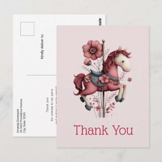 Fantasie Karussellpferd Bild Danke Postkarte (Vorne/Hinten)