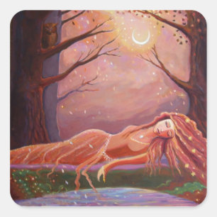 Fantasie-Kunst-Aufkleber "warteten ein Traum " Quadratischer Aufkleber
