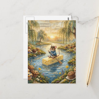 Fantasie-Maus, die auf Butter den Fluss hinuntersc Postkarte